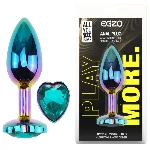 Анальная пробка EGZO Multicolor Heart Plug M с кристаллом, радужное покрытие - мініатюра 1