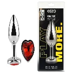 Анальная пробка с кристаллом EGZO - Silver Heart Plug Red size M - мініатюра 1