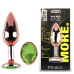 Анальная пробка EGZO Rose Gold M с зелёным кристаллом, металлическая гладкая, для длительного ношения - мініатюра 1