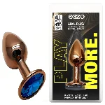 Анальная пробка EGZO с синим кристаллом, металлическая, гладкая, размер S, Dark Gold - мініатюра 1