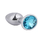 Металлическая анальная пробка Silver, blue, размер М - мініатюра 1