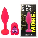 Анальная пробка EGZO Pink Heart Plug Rose S, розовая силиконовая с кристаллом - мініатюра 1