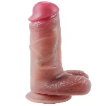 Большой фаллоимитатор с мошонкой на присоске OYO - Dildo Double Layer Silicone YQW-030 (длина 21.5 см, диаметр 3.8 см) - мініатюра 1
