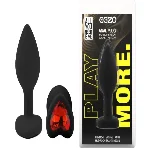 Силиконовая анальная пробка EGZO - Silicone Black Heart Plug Red, size S - мініатюра 1