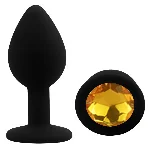 Анальная пробка силиконовая EGZO Silicone Round Plug S черная с золотым кристаллом - мініатюра 2