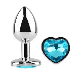 Анальный плаг EGZO Silver Heart Plug S из нержавеющей стали с крупным голубым кристаллом - мініатюра 2
