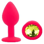 Анальный плаг EGZO Red Heart Plug S, красный силикон, жёлтый кристалл сердца - мініатюра 2