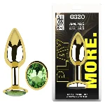 Анальная пробка EGZO Gold Round Plug S с зелёным кристаллом, металлическая для длительного ношения - мініатюра 5