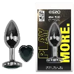 Анальная пробка EGZO Dark Silver Heart Plug S с кристаллом, металлическая, черная - мініатюра 1