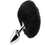 Анальная пробка с хвостом EGZO - Bunny Tail Silver Plug Black, size S - мініатюра 1
