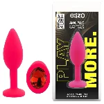 Анальная пробка EGZO Pink Round Plug S из медицинского силикона с кристаллом, розовая - мініатюра 1
