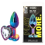 Анальная пробка EGZO Multicolor Heart Plug M — металлическая с кристаллом в форме сердца - мініатюра 1
