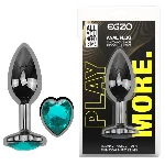 Анальная пробка EGZO Dark Silver с кристаллом в форме сердца, металлическая, размер S - мініатюра 1
