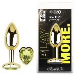 Анальная пробка Egzo Gold Heart Plug Lime S с кристаллом и сердечком - мініатюра 5
