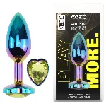 Анальная пробка EGZO Multicolor Heart Plug M с кристаллом, металлическая радужная - мініатюра 1