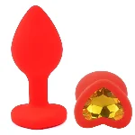 Анальная пробка EGZO Red Heart Plug S с кристаллом, красная, из медицинского силикона - мініатюра 2