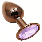Анальная пробка EGZO Dark Gold с кристаллом аметиста, металлическая анатомическая, размер S - мініатюра 2