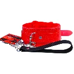 Мягкий красный ошейник "Love leash" с цепочкой-поводком и удобным черным держателем  Экокожа-металл - мініатюра 1