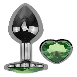 Анальная пробка EGZO Dark Silver Heart Plug Green S из стали с кристаллом - мініатюра 2