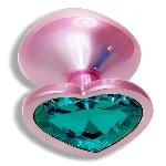 Анальная пробка EGZO Pink Perl Heart Plug S с бирюзовым кристаллом, металлическая - мініатюра 2