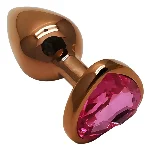 Анальная пробка EGZO Dark Gold Heart Plug Rose S, металлическая с розовым кристаллом - мініатюра 2