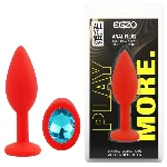 Анальная пробка EGZO Red Round Plug S, красная, с кристаллом, медицинский силикон - мініатюра 1