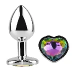 Анальная пробка EGZO Silver Heart Plug S из медицинской стали с радужным кристаллом-сердцем - мініатюра 2