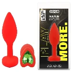 Анальная пробка EGZO Silicone Red Round Plug S с розовым кристаллом, медицинский силикон - мініатюра 1