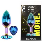 Анальная пробка EGZO Multicolor Heart Plug Blue S, металлическая с кристаллом - мініатюра 1