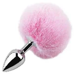 Анальная пробка с меховым хвостиком EGZO Bunny Tail, розовая, металлическая основа, размер S - мініатюра 1