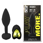 Анальная пробка EGZO Silicone Heart Plug S, черный силикон, лаймовый кристалл в форме сердца - мініатюра 1