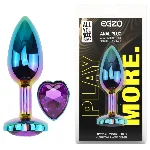 Анальная пробка EGZO Multicolor Heart Plug фиолетовая, металлическая, размер M - мініатюра 1