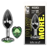 Анальная пробка EGZO Dark Silver Heart Plug M с кристаллом, металлическая серебристая - мініатюра 1