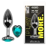 Анальная пробка EGZO Dark Silver M, металлическая анатомичная, с бирюзовым кристаллом - мініатюра 1