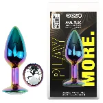 Анальная пробка EGZO Multicolor Round Plug S с кристаллом, металлическая радужная - мініатюра 1