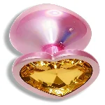 Анальная пробка EGZO Pink Perl Heart Plug S, розовая металлическая с желтым кристаллом - мініатюра 2