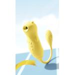 Вагинально-клиторальный вибратор "Fun Bear", 5 реж. вакуума, 10 реж. вибрации, жёлтый - мініатюра 2