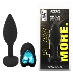 Анальная пробка EGZO Black Heart Plug S с синим кристаллом, медицинский силикон - мініатюра 1