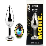 Анальная пробка с кристаллом EGZO - Silver Round Plug Rainbow size M - мініатюра 1