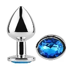 Анальная пробка EGZO Silver Round Plug S из медицинской стали с синим кристаллом - мініатюра 2