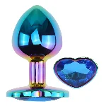 Анальная пробка EGZO Multicolor Heart Plug Blue S, металлическая с кристаллом - мініатюра 2