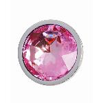 Металлическая анальная пробка Silver, pink crystal, размер М - мініатюра 2