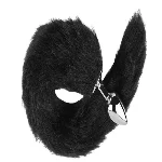 Анальная пробка с хвостом EGZO - Fox Tail Silver Plug Black, size S - мініатюра 1