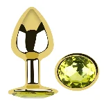 Анальная пробка EGZO Gold с лаймовым кристаллом, металлическая, анатомическая, размер S - мініатюра 1