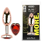 Анальная пробка EGZO Rose Gold Heart M, стальная с красным кристаллом, розовое золото - мініатюра 1