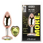 Анальная пробка EGZO Rose Gold Heart Plug S с лаймовым кристаллом, металлическая - мініатюра 1