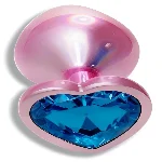 Анальная пробка EGZO Pink Perl Heart Plug S, розовая металлическая с синим кристаллом - мініатюра 2