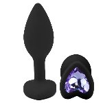 Силиконовая анальная пробка EGZO - Silicone Black Heart Plug Amethyst, size S - мініатюра 2