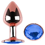 Анальная пробка EGZO Rose Gold с голубым кристаллом, металлическая, размер S - мініатюра 2