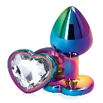 Анальная пробка EGZO Multicolor Heart Plug Rainbow S с сердцевидным кристаллом - мініатюра 2
